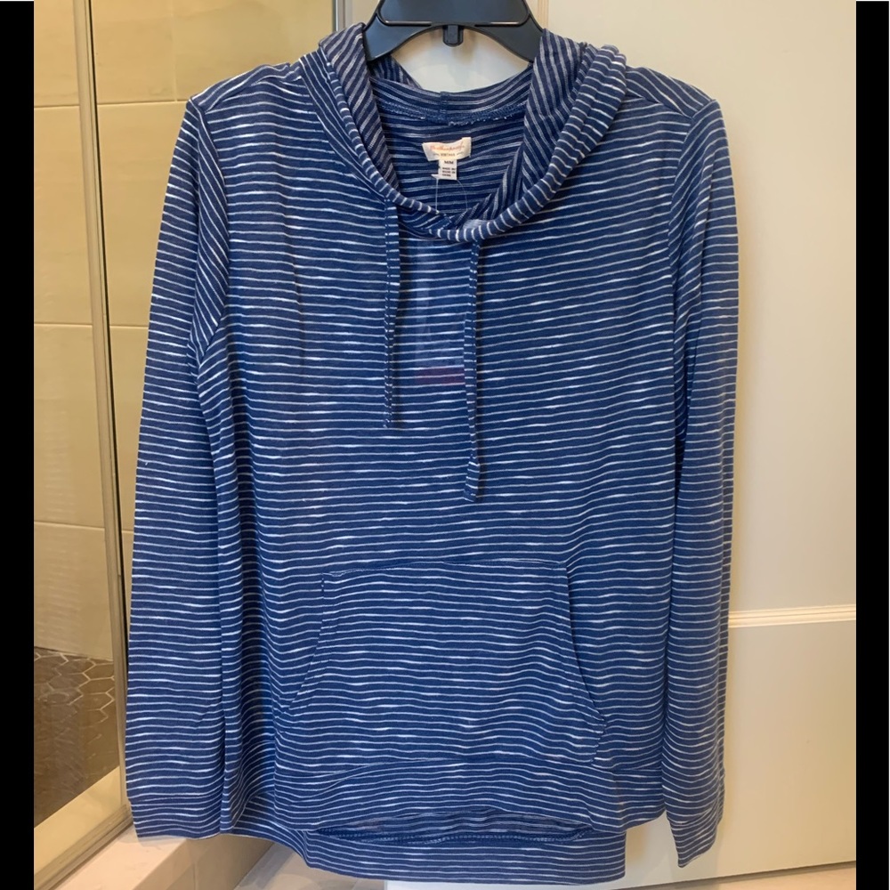 Weatherproof Brand Blue and White Pinstripe Lightweight Hoodie Size M